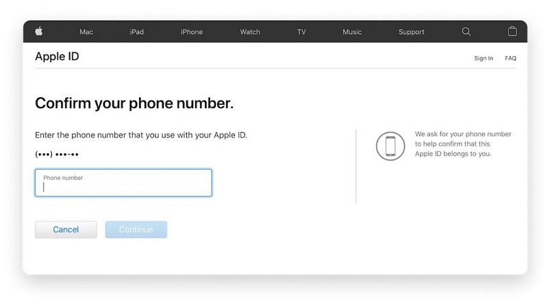 provide the Phone number | Change iCloud Password