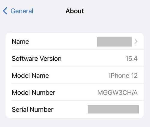 iOSバージョンとデバイスモデルを確認する 