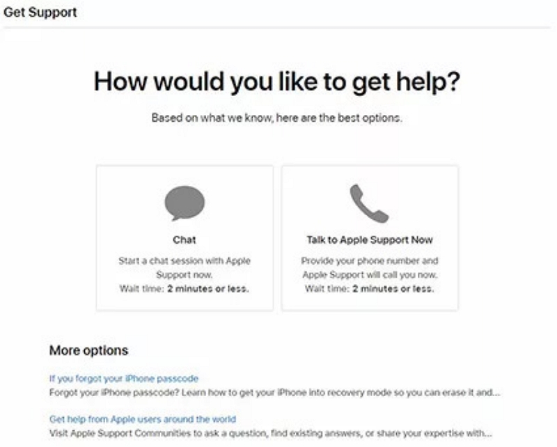 電話またはチャットでヘルプを得る｜iPhoneのロック状態を解除する