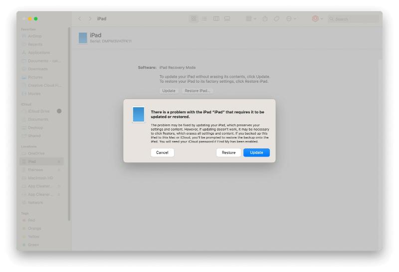 復元をクリック | iPadが無効です iTunesに接続