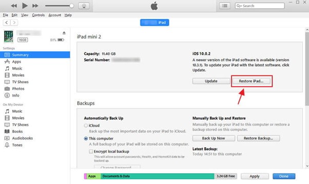 Restore iPad with iTunes