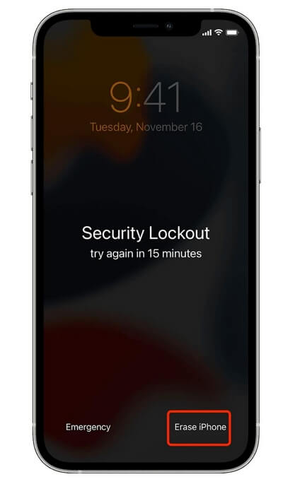 display the security lock screen with an Erase iPhone | Forgot Screen Password on iPhone
