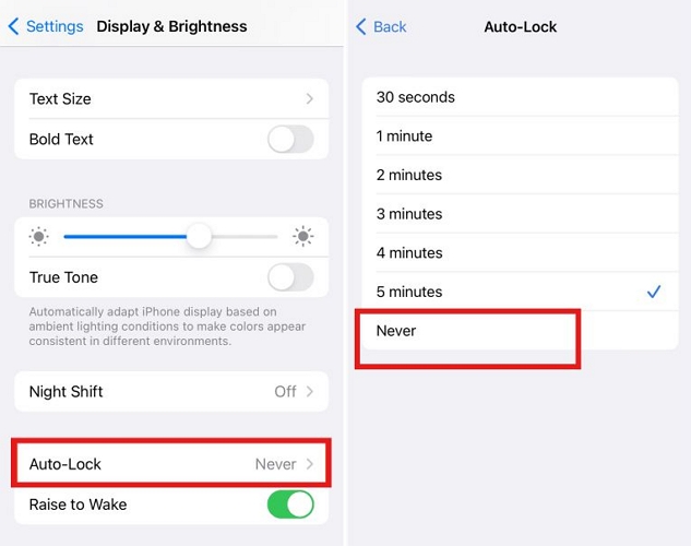 select Never | What Is Auto Lock on iPhone