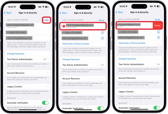 tap Edit | Change Apple ID without Losing Data