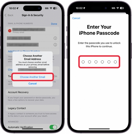 select Choose Another Email | Change Apple ID without Losing Data