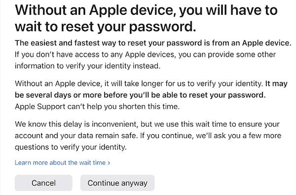 Continue anyway | Reset Apple ID By Email