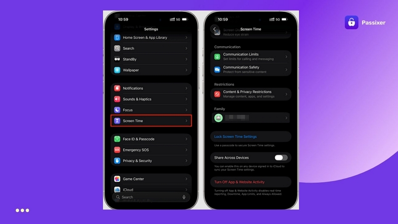 tap Turn Off Screen Time | Sign Out of Apple ID
