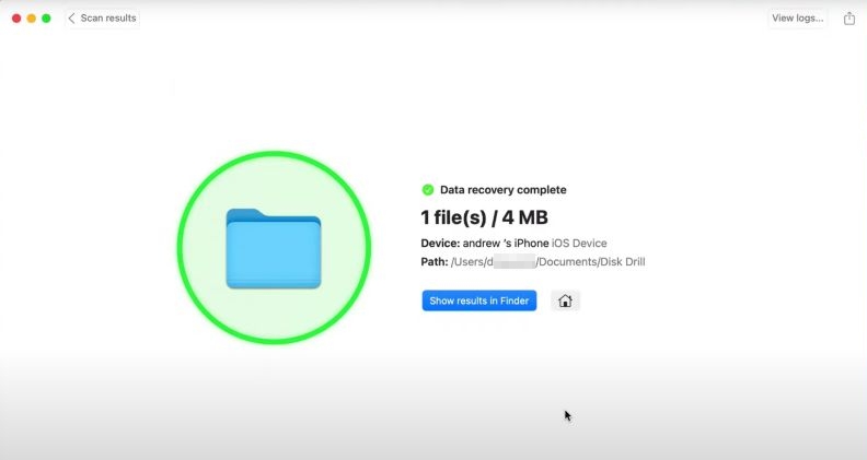use Show results in Finder | Disk Drill iPhone Recovery