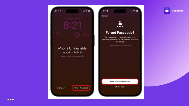 tap Enter Previous Passcode | Unlock iPhone