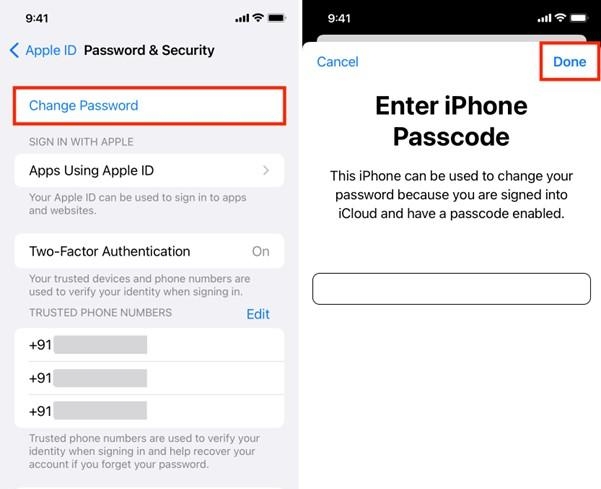 tap Change Password | Find My iPhone Alert Went Off by Itself