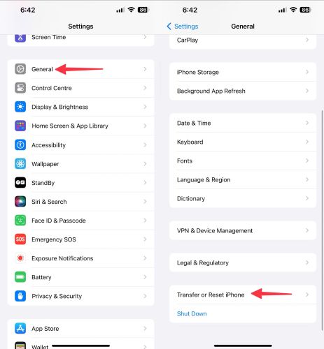 tap Transfer or Reset iPhone | iPhone Stuck in SOS Mode