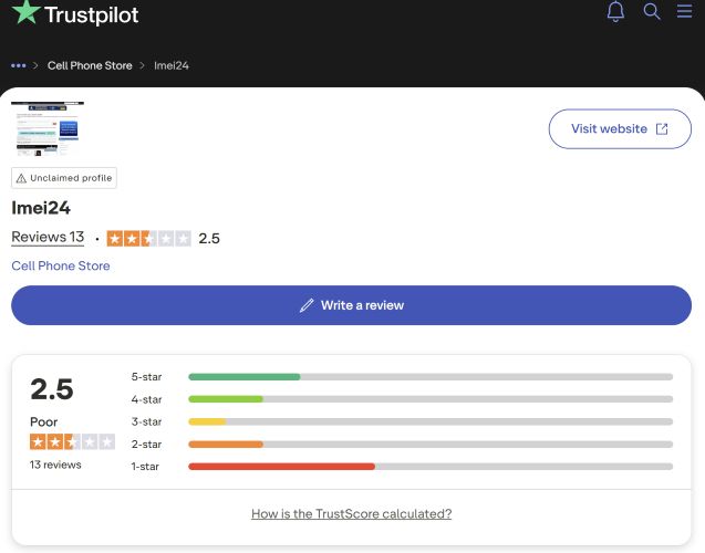 Trustpilot ratings | IMEI24