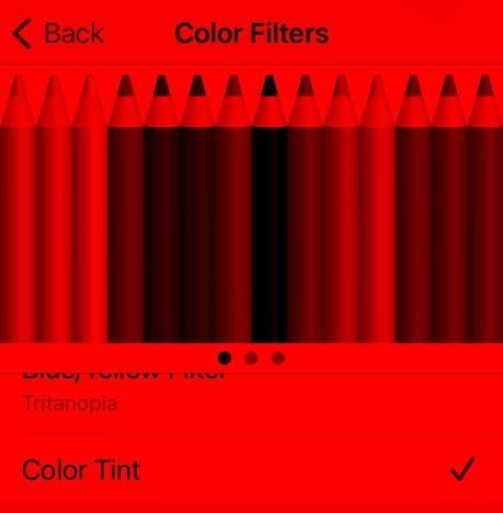 disable color filters | iPhone Red Screen