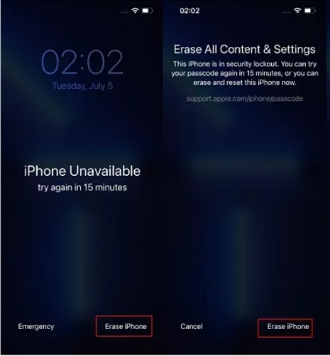 tap Erase iPhone | Unlock iPhone Passcode Without Apple ID