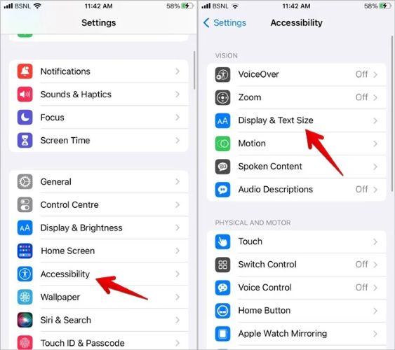 choose Display & Text Size | iPhone Grey Screen