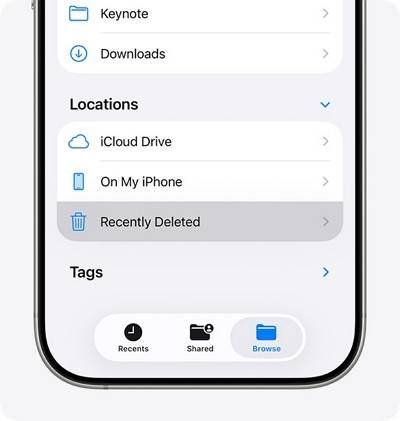 tap Recently Deleted | recover deleted files from iphone
