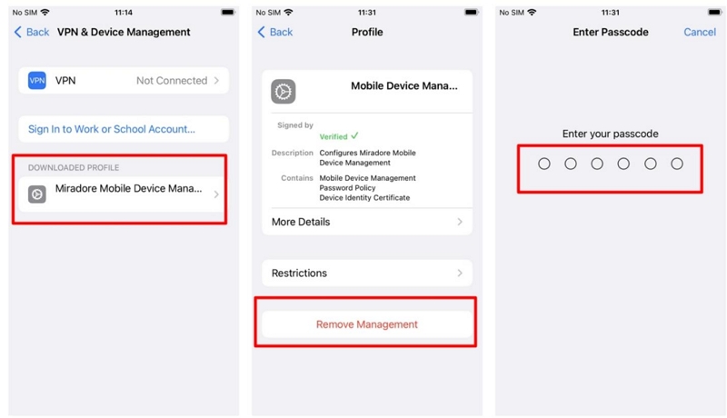 tap Remove Management | Turn Off Auto-Lock iPhone