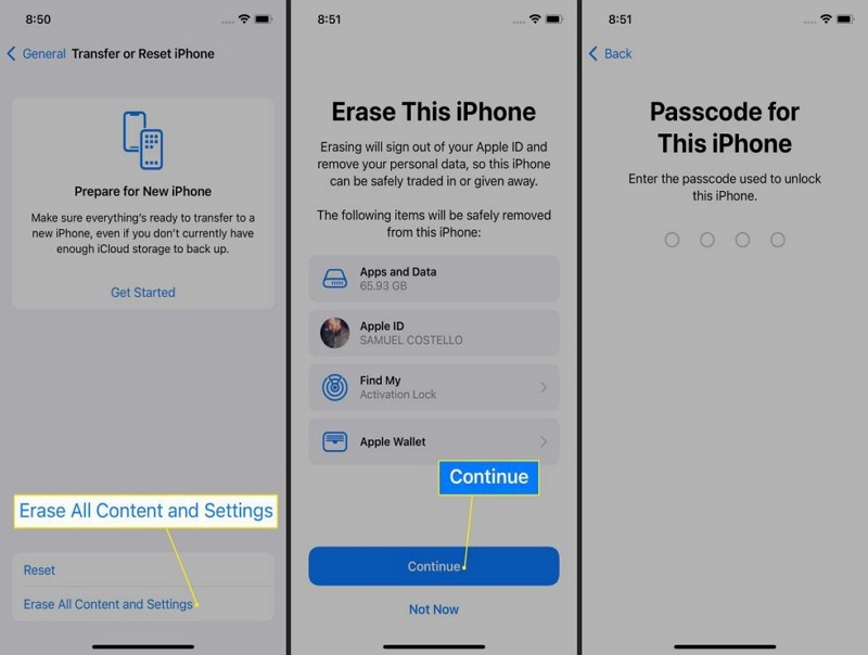 erase iPhone in Settings app | Delete Apple ID