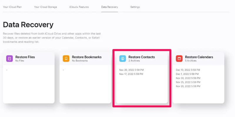select Restore Contacts | Recover Contacts from iCloud to iPhone