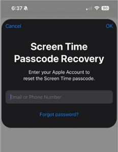 type Apple ID and password | Reset iPhone Without Screen Time Passcode