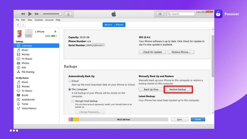 choose Restore Backup | Unlock iPhone Without Passcode