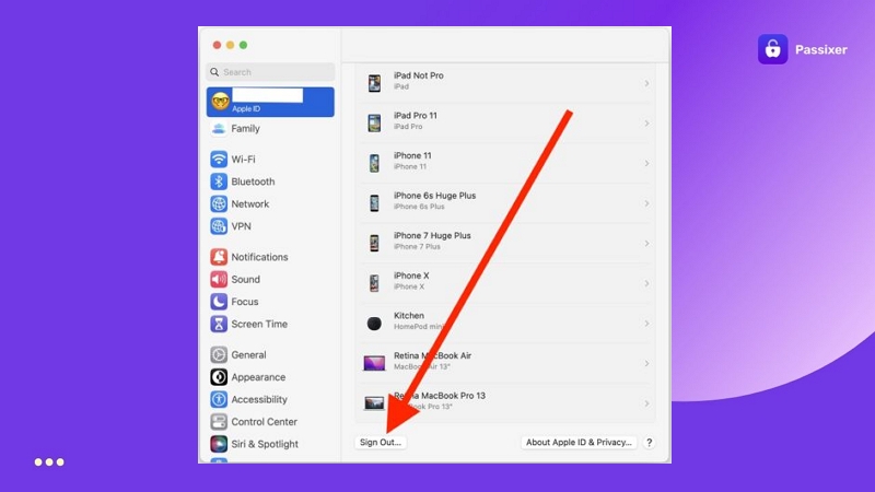 select name | Sign Out of Apple ID