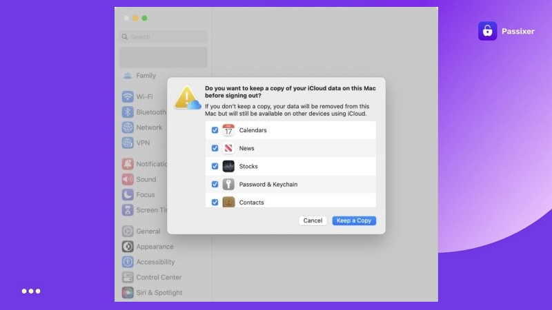 click Keep a Copy | Sign Out of Apple ID
