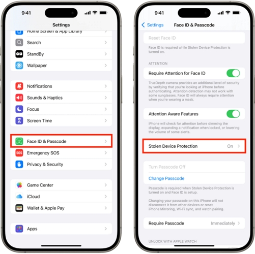 choose Face ID and Passcode | Turn off Find My iPhone on iCloud