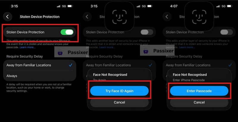 Enter Passcode option | Stolen Device Protection Won't Turn Off