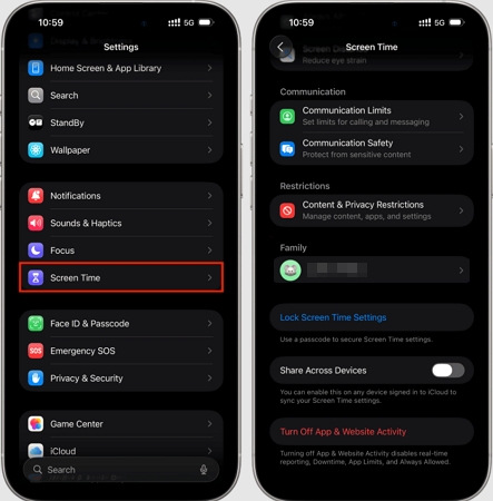 turn off Screen Time | Fix Apple ID Greyed Out