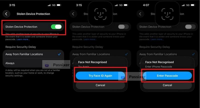 tap Enter Passcode | Turn off Stolen Device Protection Without Face ID