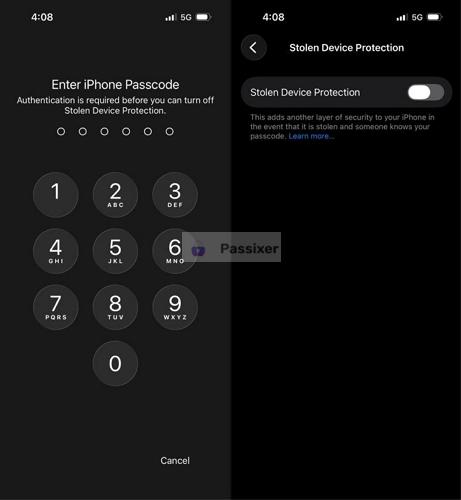 enter iPhone passcode | Turn off Stolen Device Protection Without Face ID