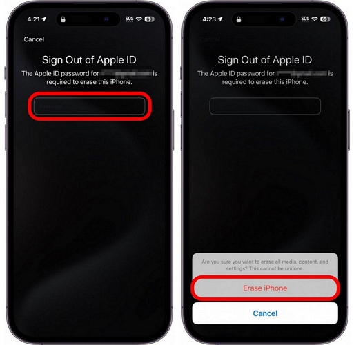 tap Erase iPhone | Turn off Stolen Device Protection Without Face ID