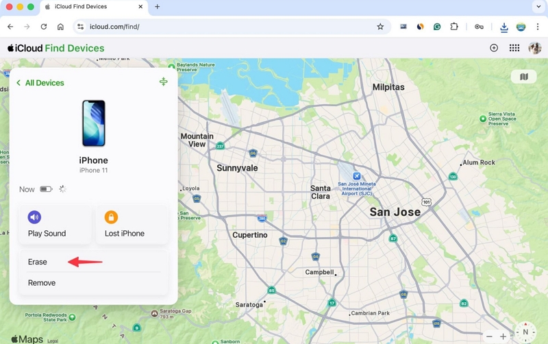 choose Erase | Turn off Stolen Device Protection Without Face ID