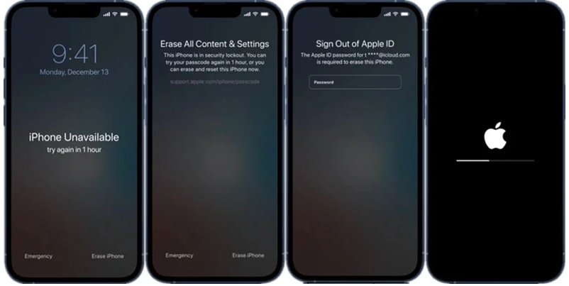 tap Erase iPhone | iPhone Unavailable Try Again in 8 Hours