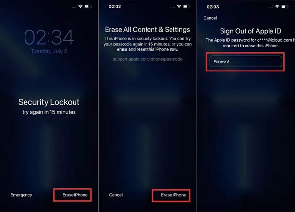 Locked iPhone without password via Erase iPhone Option
