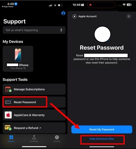 open Apple Support | appleid.apple.com Reset Password