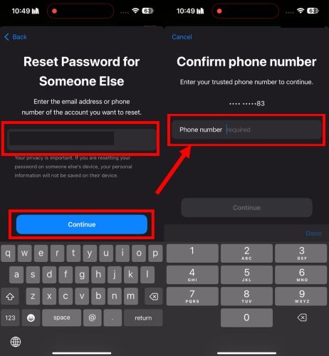 enter the phone number | appleid.apple.com Reset Password