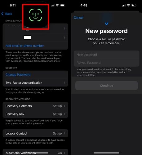 tap Continue | appleid.apple.com Reset Password