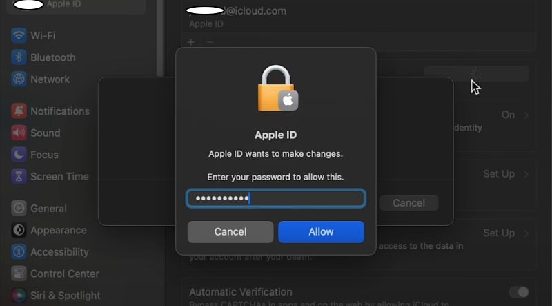 click Allow | appleid.apple.com Reset Password
