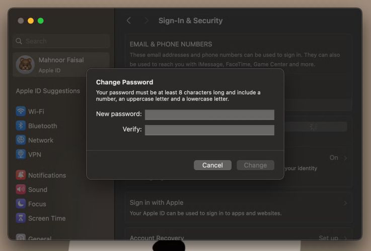 click Change | appleid.apple.com Reset Password