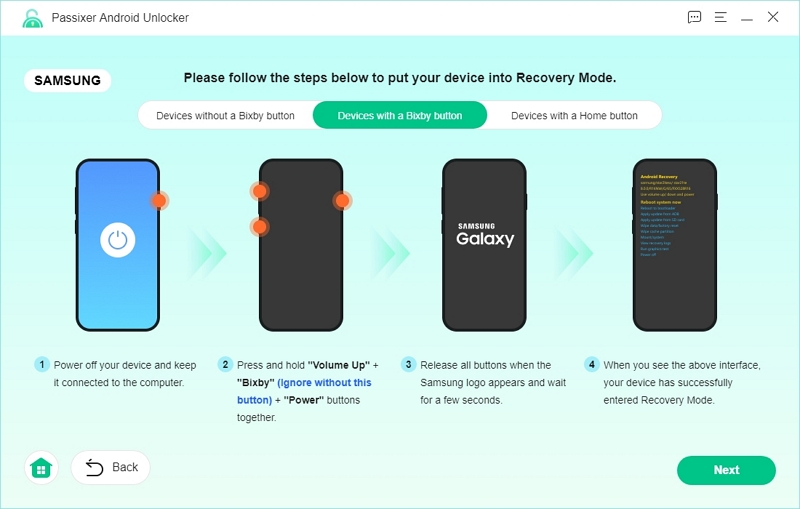 click Next | Passixer Android Unlocker User Guide