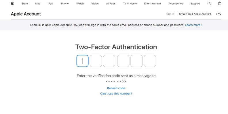enter six-digit code | appleid.apple.com Reset Password