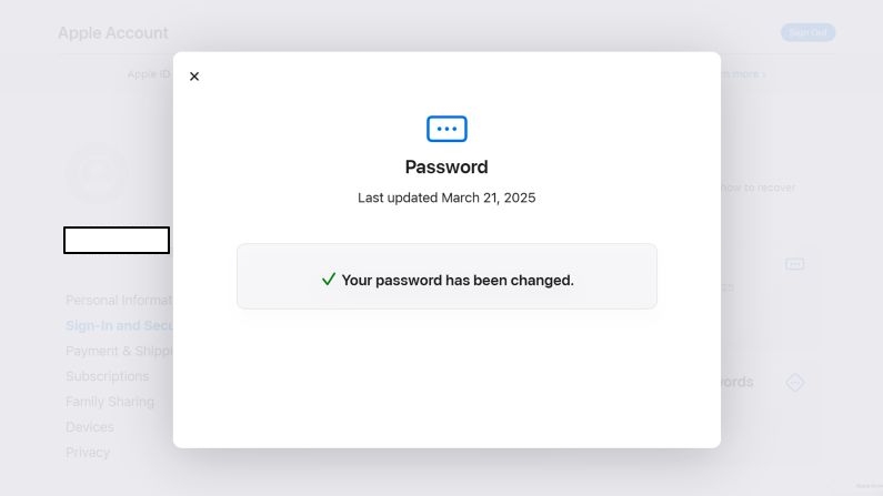 click Sign out | appleid.apple.com Reset Password