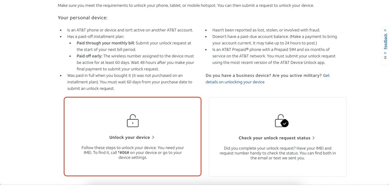 unlock through att | att device unlock