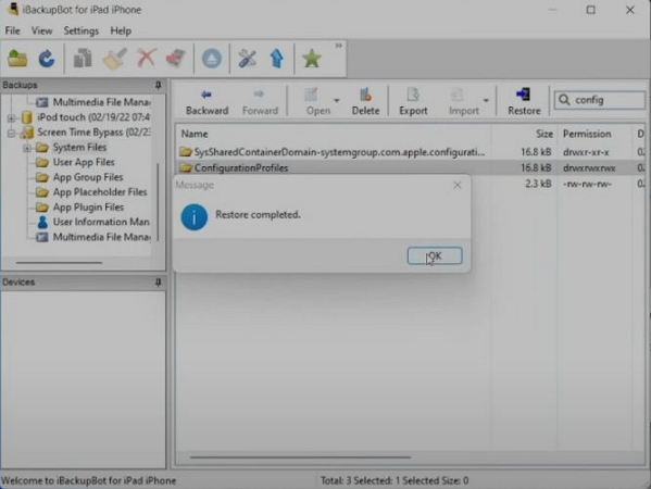 Restore Completed message | Screen Time Removers