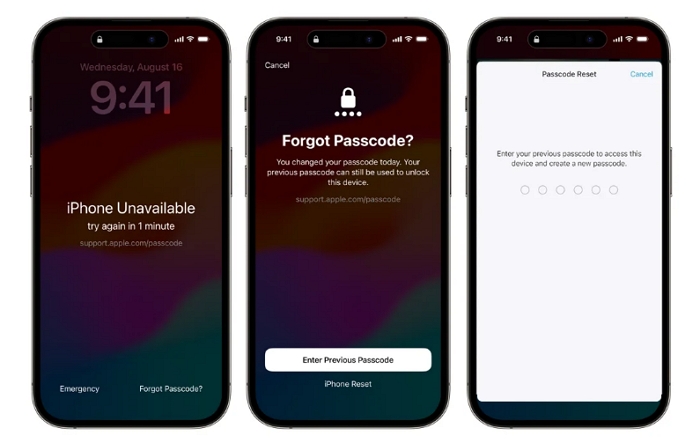 以前のパスコードを入力 | iPhoneのパスコードを探すをタップ