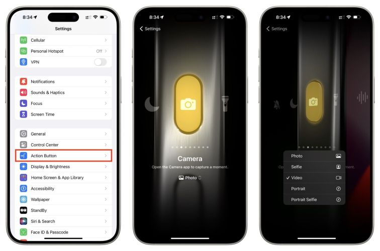 go to Action button | Remove Camera on iPhone Lock Screen