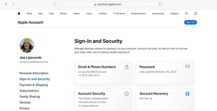 choose Password in Apple ID web | Change Apple ID without Losing Data