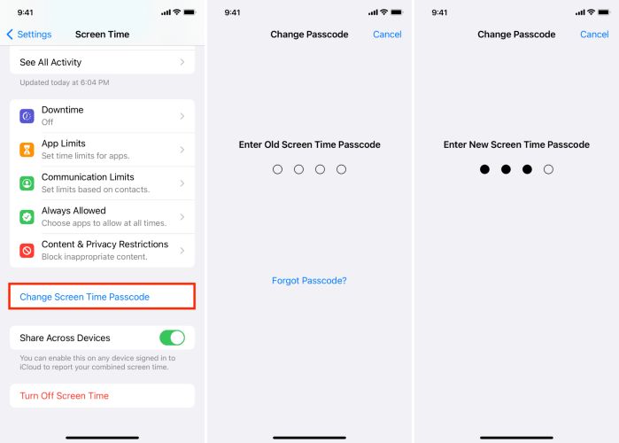 use original passcode | Change Screen Time Passcode